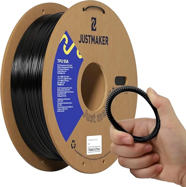 JustMaker TPU 95A 3D Printer Filament, Suitable Resilience, Upgrade Cardboard Spool, 1kg, Dimensional Accuracy +/-, Black