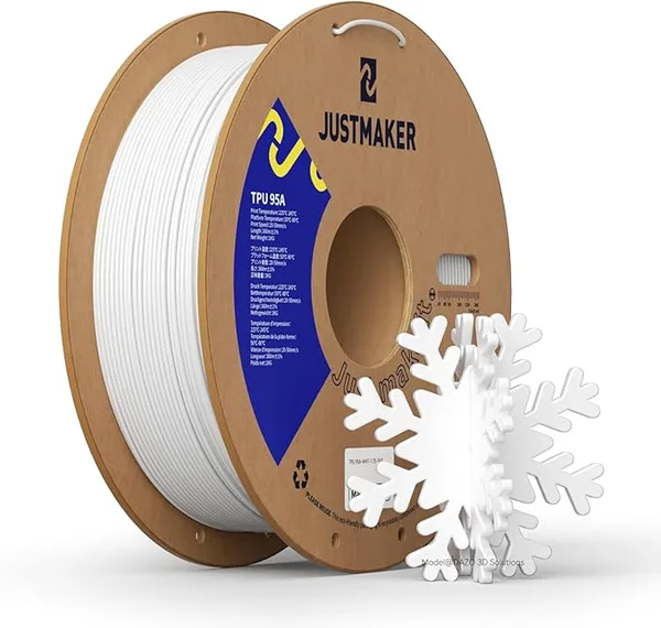 JustMaker TPU 95A 3D Printer Filament, Suitable Resilience, Upgrade Cardboard Spool, 1kg, Dimensional Accuracy +/-, White