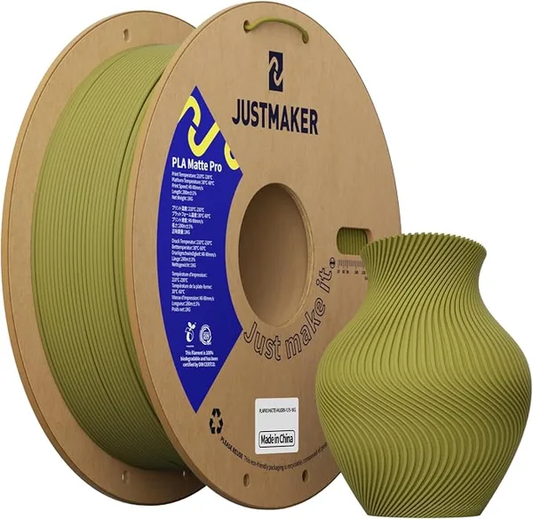 JustMaker Matte PLA+ 3D Printer Filament, Upgrade Cardboard Spool, Dimensional Accuracy +/-, 1kg, Mustard Green
