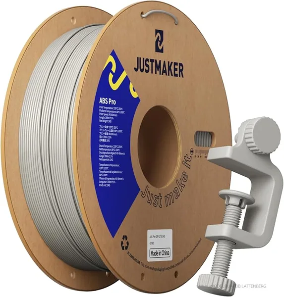 JustMaker ABS PRO (ABS+) 3D Printer Filament, Upgraded Strength Heat Resistant Filament, Cardboard Spool, Dimensional Accuracy +/-, 1kg (2.2 lbs), Gray