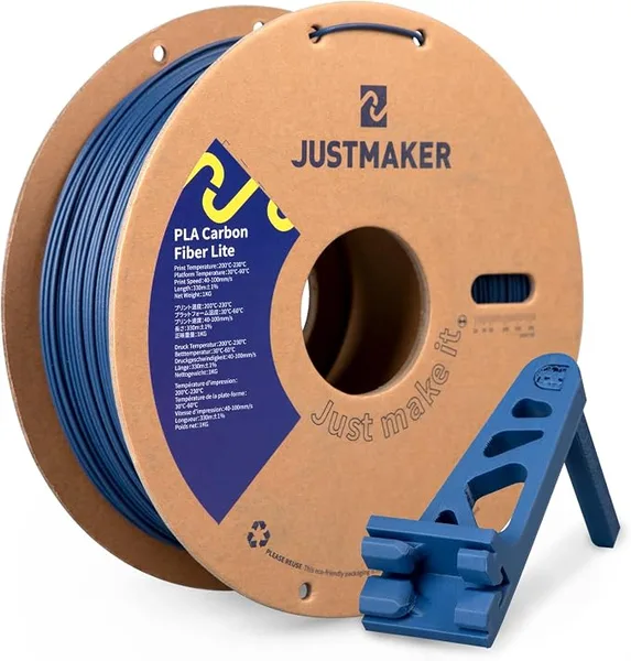 JustMaker PLA Carbon Fiber Lite 3D Printer Filament, Upgrade Strength Matte Filament, Upgrade Cardboard Spool, Dimensional Accuracy +/-, 1 kg (2.2 lbs), Carbon Blue