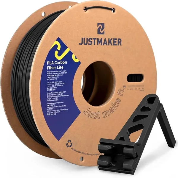 JustMaker PLA Carbon Fiber Lite 3D Printer Filament, Upgrade Strength Matte Filament, Upgrade Cardboard Spool, Dimensional Accuracy +/-, 1 kg (2.2 lbs), Black