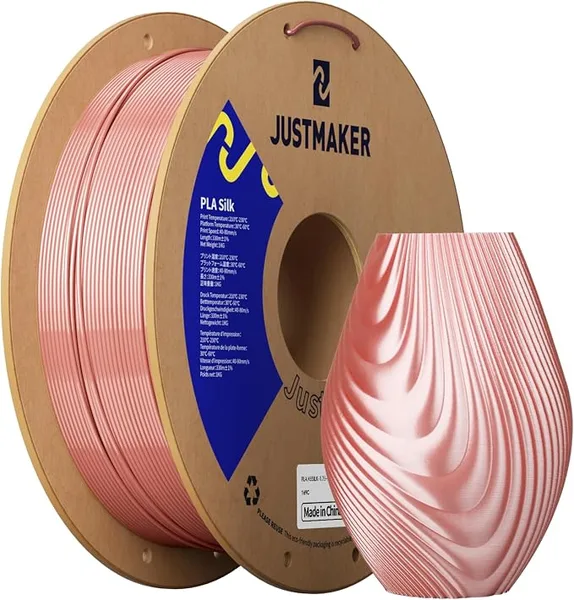 JustMaker PLA Silk 3D Printer Filament, Upgrade Cardboard Spool, Silk Shiny Filament, Dimensional Accuracy +/-, 1kg, Pink