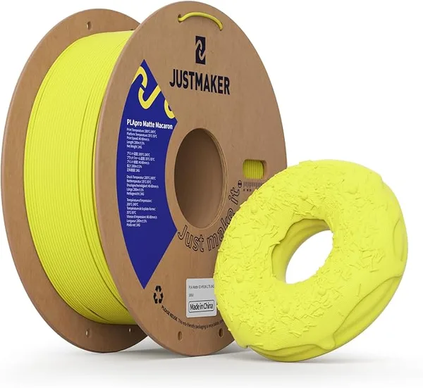 JustMaker Matte PLA+ 3D Printer Filament, Upgrade Cardboard Spool, Dimensional Accuracy +/-, 1kg, Hot Yellow