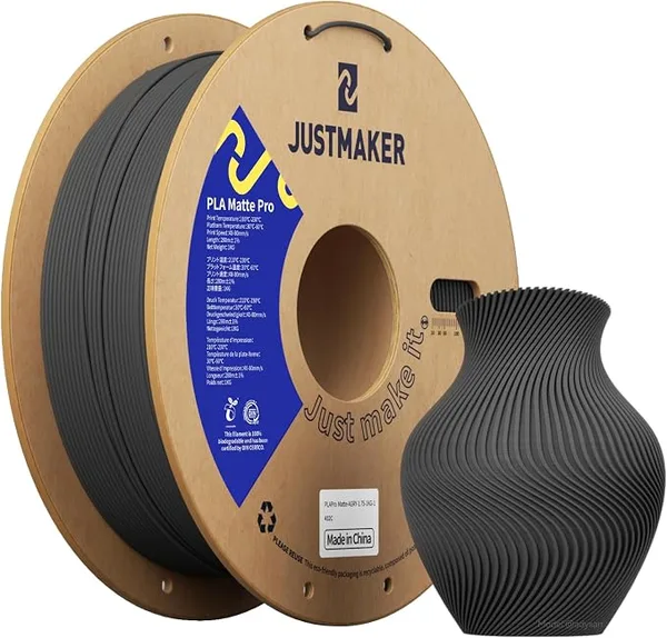JustMaker PLA Matte 3D Printer Filament, Upgrade Cardboard Spool, Print with Most 3D Printers, Dimensional Accuracy +/-, 1kg, Ash Gray