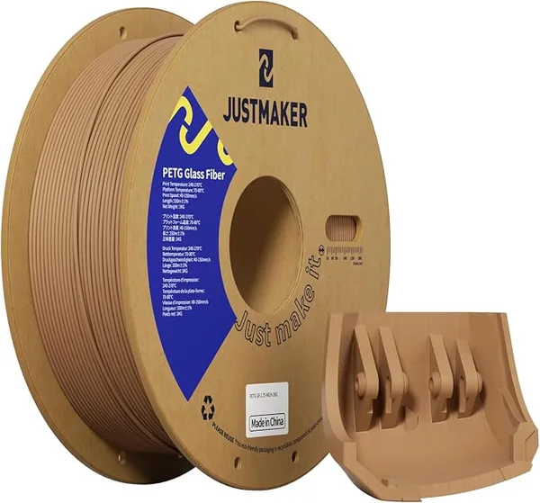 JustMaker PETG Glass Fiber 3D Printer Filament, Updated Stronger Impact Resistance, Dimensional Accuracy +/-, 1kg, Macchiato Brown