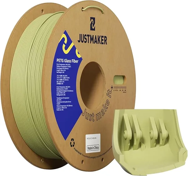 JustMaker PETG Glass Fiber 3D Printer Filament, Updated Stronger Impact Resistance, Dimensional Accuracy +/-, 1kg, Gray Green