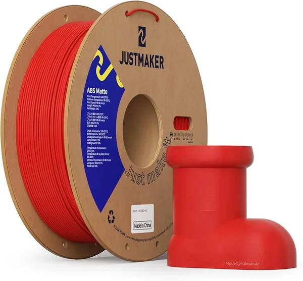 JustMaker ABS Matte 3D Printer Filament, Upgraded Strength Heat Resistant Filament, Matte Surface with Cardboard Spool, Dimensional Accuracy +/-, 1 kg (2.2 lbs), Red
