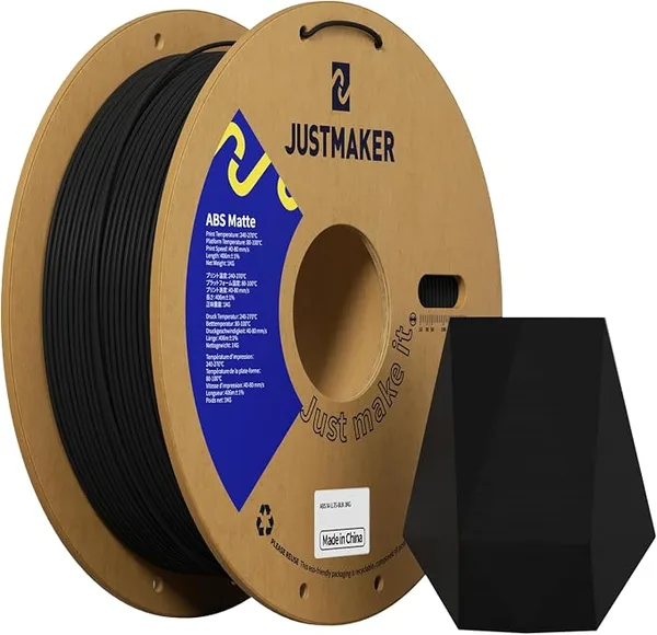 JustMaker ABS Matte 3D Printer Filament, Upgraded Strength Heat Resistant Filament, Matte Surface with Cardboard Spool, Dimensional Accuracy +/-, 1 kg (2.2 lbs), Black