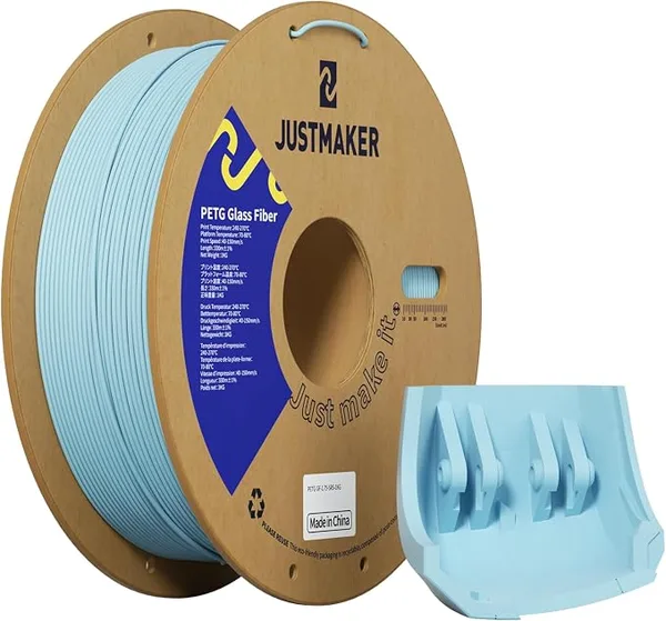 JustMaker PETG Glass Fiber 3D Printer Filament, Updated Stronger Impact Resistance, Dimensional Accuracy +/-, 1kg, Cream Blue