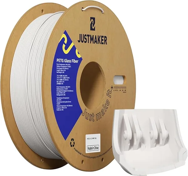 JustMaker PETG Glass Fiber 3D Printer Filament, Updated Stronger Impact Resistance, Dimensional Accuracy +/-, 1kg, White