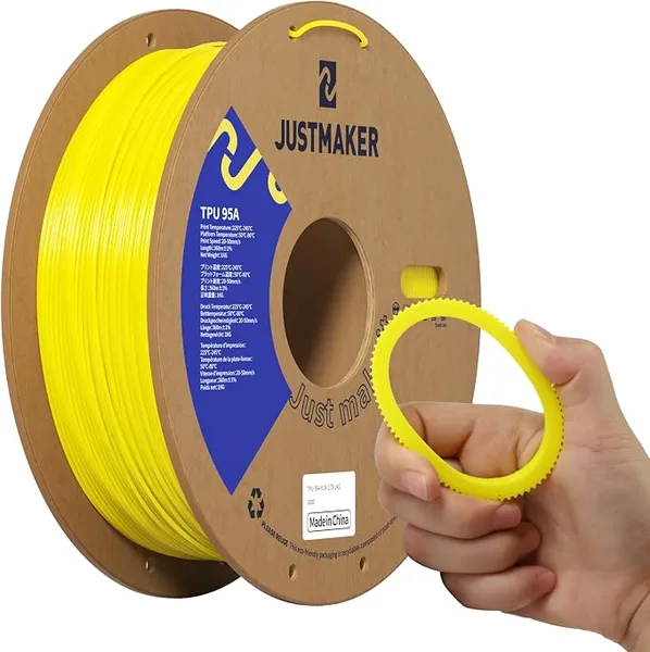 JustMaker TPU 95A 3D Printer Filament, Suitable Resilience, Upgrade Cardboard Spool, 1kg, Dimensional Accuracy +/-, Yellow