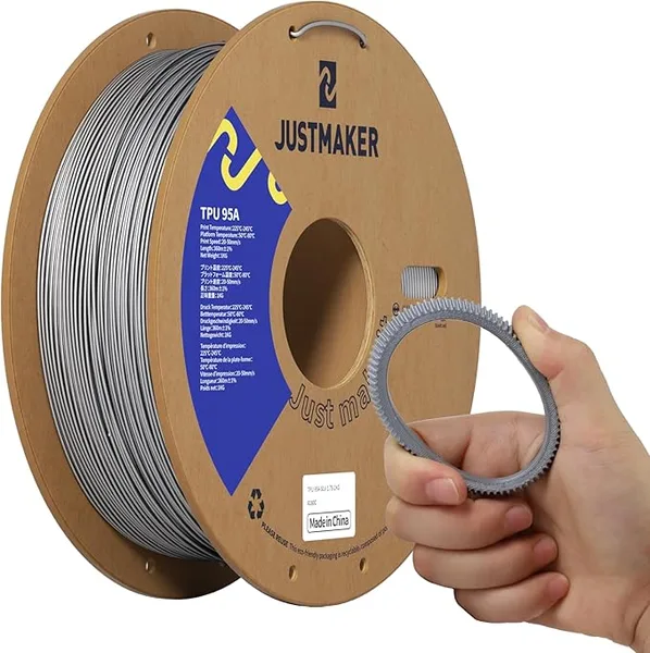 JustMaker TPU 95A 3D Printer Filament, Suitable Resilience, Upgrade Cardboard Spool, 1kg, Dimensional Accuracy +/-, Sliver