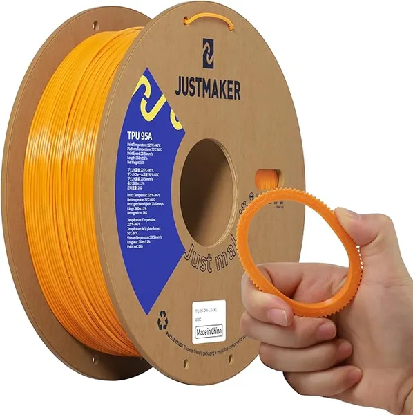 JustMaker TPU 95A 3D Printer Filament, Suitable Resilience, Upgrade Cardboard Spool, 1kg, Dimensional Accuracy +/-, Orange