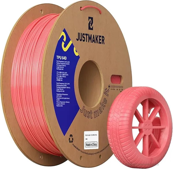 JustMaker TPU 64D 3D Printer Filament, Flexible Materials with Superior Performance, Upgrade Cardboard Spool, 1kg, Dimensional Accuracy +/-, Pink