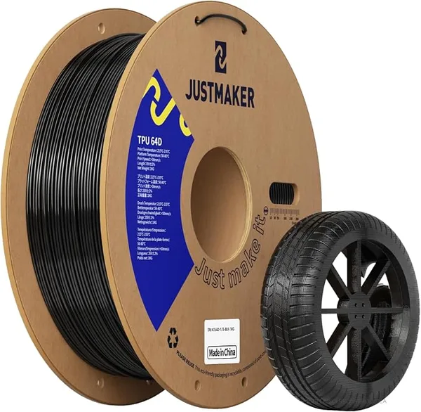 JustMaker TPU 64D 3D Printer Filament, Flexible Materials with Superior Performance, Upgrade Cardboard Spool, 1kg, Dimensional Accuracy +/-, Black