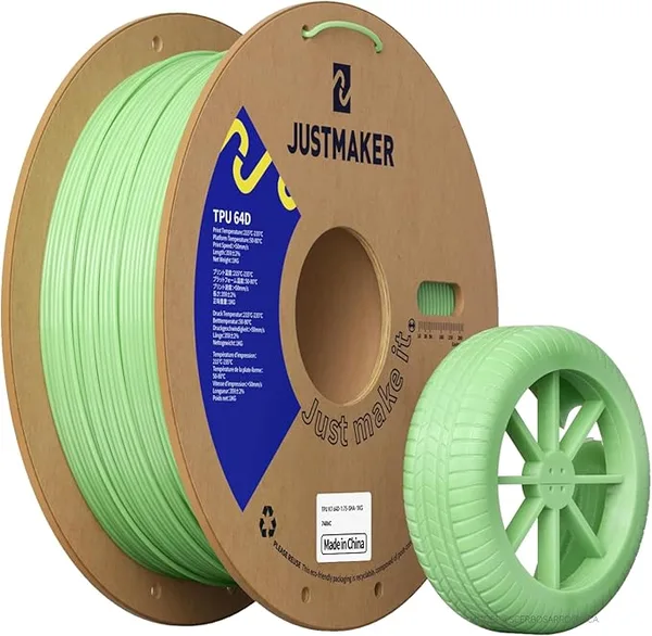 JustMaker TPU 64D 3D Printer Filament, Flexible Materials with Superior Performance, Upgrade Cardboard Spool, 1kg, Dimensional Accuracy +/-, Green