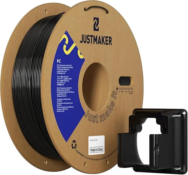 JustMaker PC 3D Printer Filament, High Temperature Resistant, Low Warpage, Upgrade Cardboard Spool, 1kg, Dimensional Accuracy +/-, Black