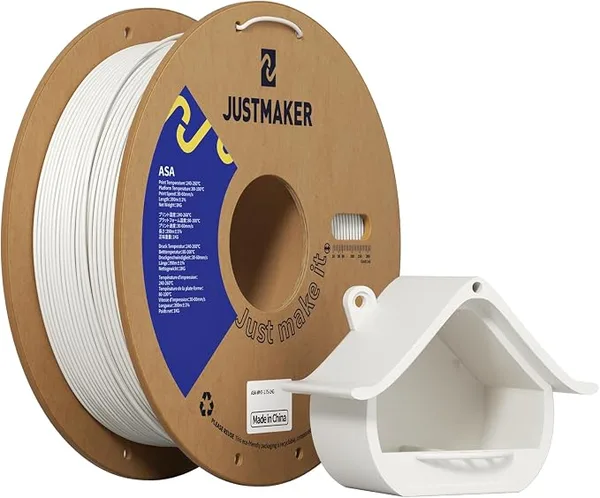 JustMaker ASA 3D Printer Filament, High Temperature and Weather Resistant, Good Compatibility, Upgrade Cardboard Spool, 1kg, Dimensional Accuracy +/-, White