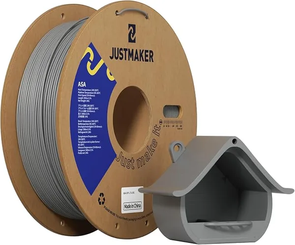 JustMaker ASA 3D Printer Filament, High Temperature and Weather Resistant, Good Compatibility, Upgrade Cardboard Spool, 1kg, Dimensional Accuracy +/-, Gray