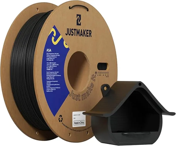 JustMaker ASA 3D Printer Filament, High Temperature and Weather Resistant, Good Compatibility, Upgrade Cardboard Spool, 1kg, Dimensional Accuracy +/-, Black