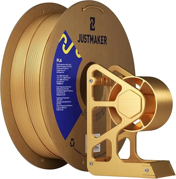 JustMaker PLA 3D Printer Filament, Upgrade Cardboard Spool, Print with Most 3D Printers, Dimensional Accuracy +/-, 1kg, Gold