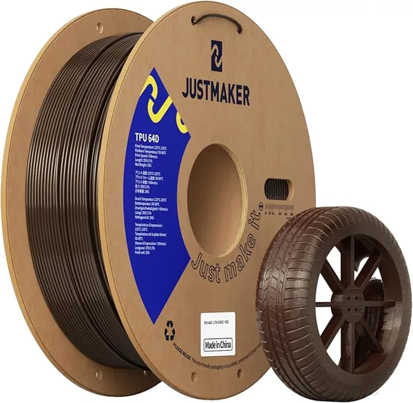 JustMaker TPU 64D 3D Printer Filament, Flexible Materials with Superior Performance, Upgrade Cardboard Spool, 1kg, Dimensional Accuracy +/-, Chocolate