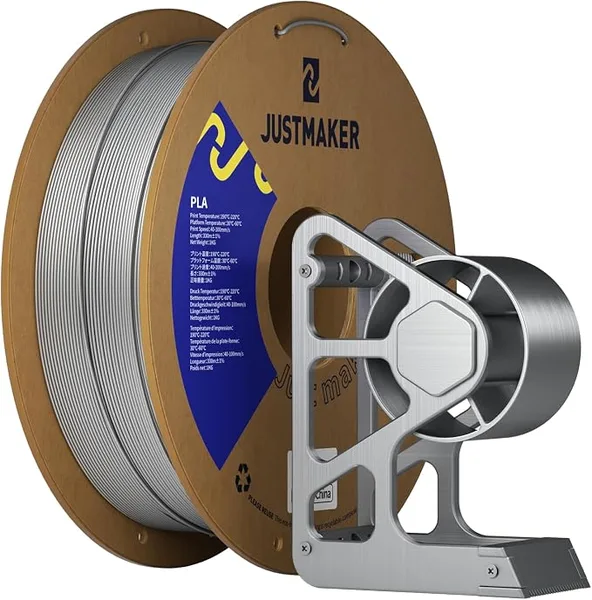 JustMaker PLA 3D Printer Filament, Upgrade Cardboard Spool, Print with Most 3D Printers, Dimensional Accuracy +/-, 1kg, Silver