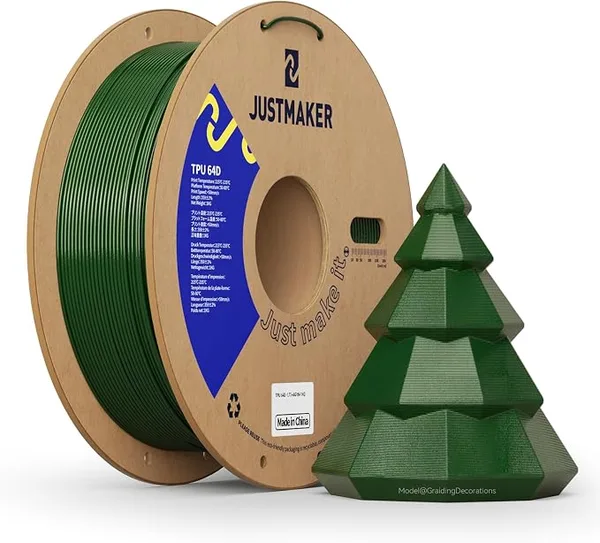 JustMaker TPU 64D 3D Printer Filament, Flexible Materials with Superior Performance, Upgrade Cardboard Spool, 1kg, Dimensional Accuracy +/-, Army Green