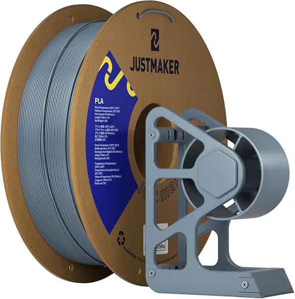 JustMaker PLA 3D Printer Filament, Upgrade Cardboard Spool, Print with Most 3D Printers, Dimensional Accuracy +/-, 1kg, Gray Blue