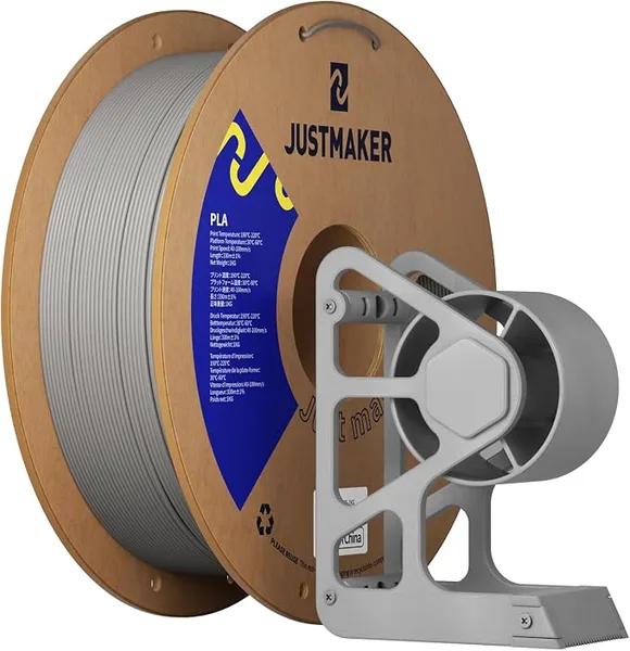 JustMaker PLA 3D Printer Filament, Upgrade Cardboard Spool, Print with Most 3D Printers, Dimensional Accuracy +/-, 1kg, Gray