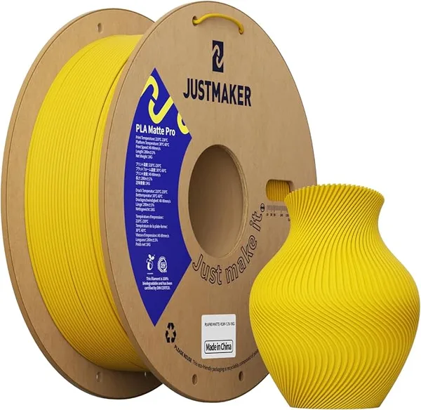 JustMaker Matte PLA+ 3D Printer Filament, Upgrade Cardboard Spool, Dimensional Accuracy +/-, 1kg, Yellow