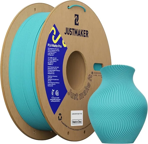 JustMaker Matte PLA+ 3D Printer Filament, Upgrade Cardboard Spool, Dimensional Accuracy +/-, 1kg, Turquoise