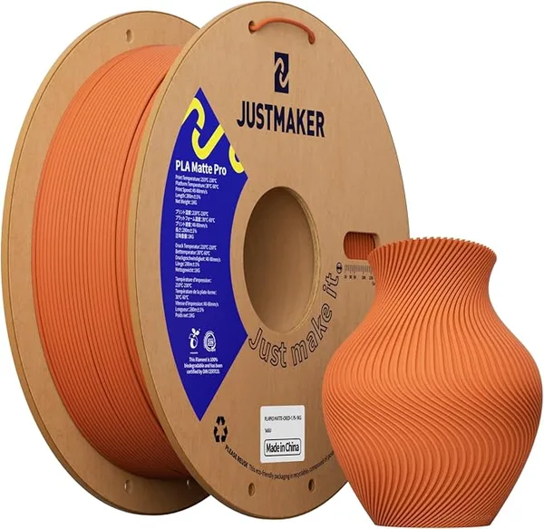 JustMaker Matte PLA+ 3D Printer Filament, Upgrade Cardboard Spool, Dimensional Accuracy +/-, 1kg, Orange Red