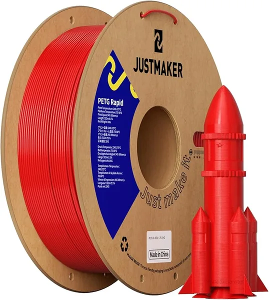 JustMaker PETG Rapid 3D Printer Filament, High-Speed Printing, Multifunctional Material,Dimensional Accuracy +/-, 1kg, Red