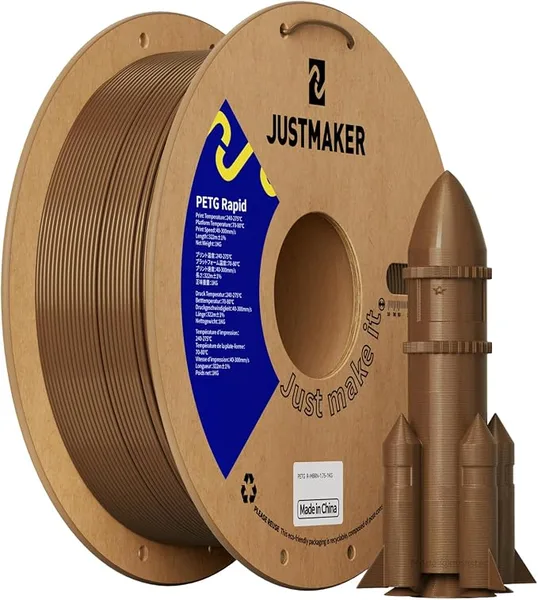 JustMaker PETG Rapid 3D Printer Filament, High-Speed Printing, Multifunctional Material,Dimensional Accuracy +/-, 1kg, Mocha Brown