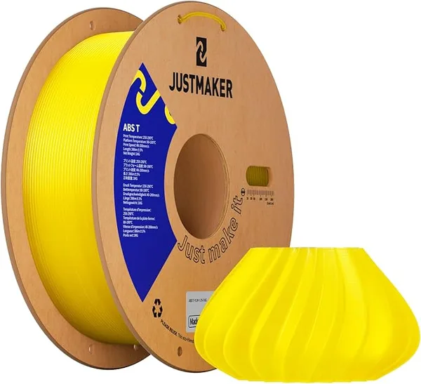 JustMaker ABS Transparent 3D Printer Filament, Upgraded Strength Heat Resistant Filament, Low-Odor Transparent Material, Dimensional Accuracy +/-, 1 kg (2.5 lbs), Yellow