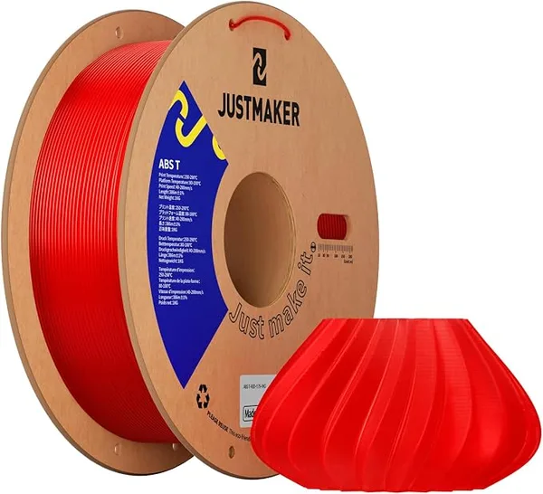 JustMaker ABS Transparent 3D Printer Filament, Upgraded Strength Heat Resistant Filament, Low-Odor Transparent Material, Dimensional Accuracy +/-, 1 kg (2.2 lbs), Red