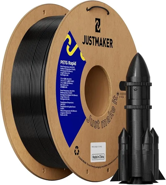 JustMaker PETG Rapid 3D Printer Filament, High-Speed Printing, Multifunctional Material,Dimensional Accuracy +/-, 1kg, Black