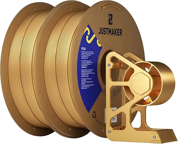 JustMaker PLA 3D Printer Filament, Upgrade Cardboard Spool, Print with Most 3D Printers, Dimensional Accuracy +/-, 2kg, Gold