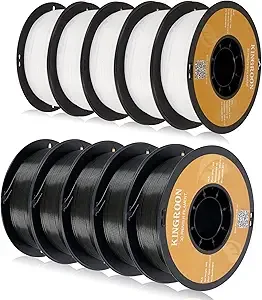 Kingroon Kingroon PLA 3D Printer Filament,10 Rolls, Dimensional Accuracy +/-, 10kg Spool(22lbs)，5Black+5White