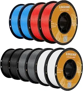 Kingroon Kingroon PLA 3D Printer Filament, 10 Rolls, Dimensional Accuracy +/-, 10kg Spool(22lbs)，2Black+2White+2Grey+2Red+2Blue