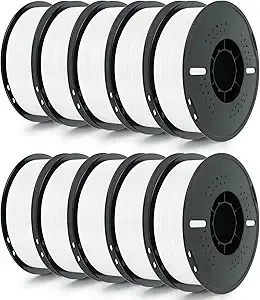 Kingroon Kingroon PETG 3D Printer Filament, 10 Rolls, Dimensional Accuracy +/-, 10kg Spool(22lbs), White