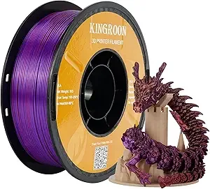 Kingroon Kingroon PLA Filament, Multicolor Silk PLA Filament, Tri Color 3D Printer Filament, Dimensional Accuracy +/-, 1kg Spool(2.2lbs), Red Gold Purple