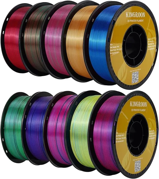 Kingroon Kingroon PLA Filament, Multicolor Silk PLA Filament, Tri Color 3D Printer Filament, Dimensional Accuracy +/-, 10kg Spool(22lbs) 10 Rolls, 10 Different Multicolor Filaments