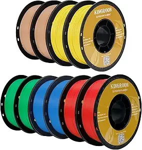 Kingroon Kingroon PLA 3D Printer Filament,10 Rolls, Dimensional Accuracy +/-, 10kg Spool(22lbs),2Green+2Red+2Blue+2Yellow+2Skin