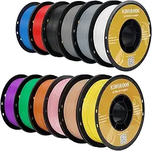 Kingroon Kingroon PLA 3D Printer Filament, 12Rolls, Dimensional Accuracy +/-, 12kg Spool(26.4lbs)，Black White Grey Red Green Yellow Purple Skin Blue Silver Pink Orange