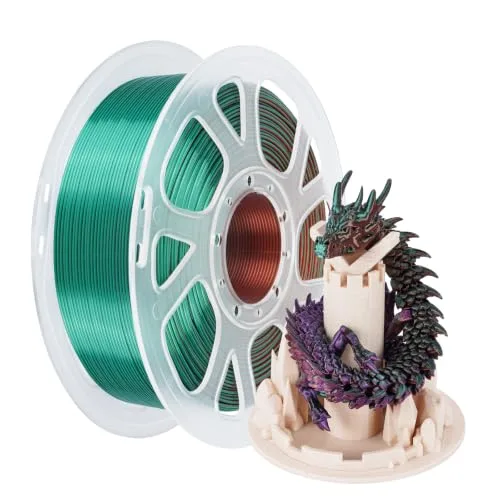 Kingroon Kingroon Silk PLA Tri Color Filament, Multicolor 3D Printer Filament, Dimensional Accuracy ±, 1kg Spool (2.2lbs), for Most FDM 3D Printers, Green Purple Copper