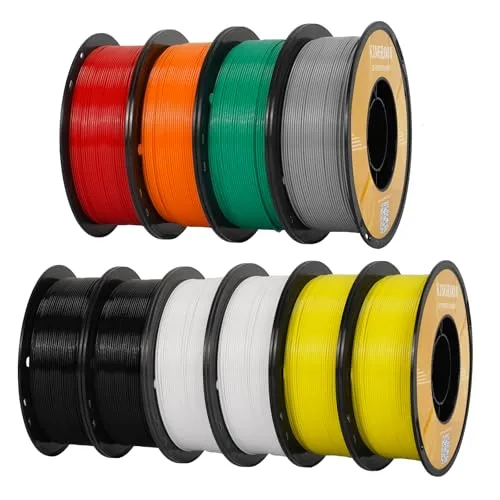 Kingroon Kingroon 3D Printer Rapid PETG Filament Bundle1.,Dimensional Accuracy +/-,1kg/Spool(2.2lbs),10 Spools PETG Filament Bundle-2×Black+2×White+2×Yellow+1×Gray+1×Red+1×Orange+1×Green