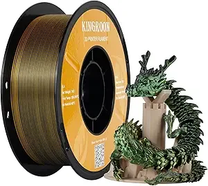 Kingroon Kingroon PLA Filament, Multicolor Silk PLA Filament, Tri Color 3D Printer Filament, Dimensional Accuracy +/-, 1kg Spool(2.2lbs), Black Green Gold
